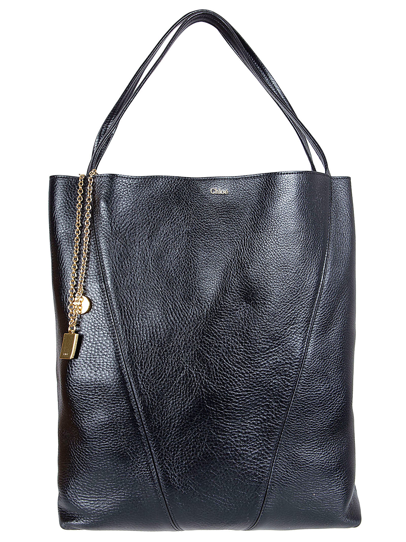Textured Leather Tote with Gold-tone Chain Accents