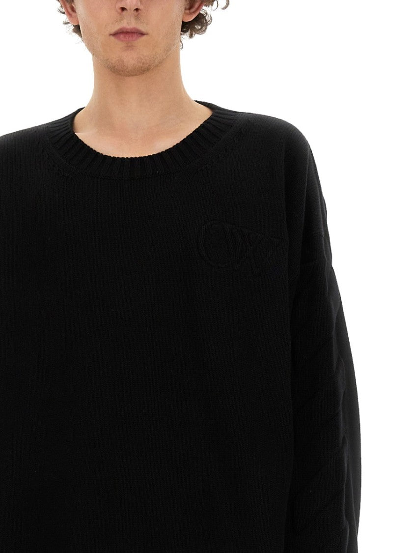 Black Oversized Sweater With Ribbed Neckline