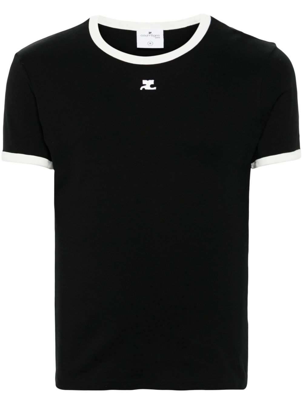 Dopasowany czarny T-shirt z kontrastową białą lamówką