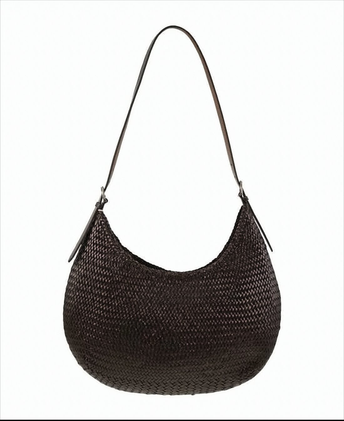 Crescent-Shaped Woven Buffalo Leather Shoulder Bag
