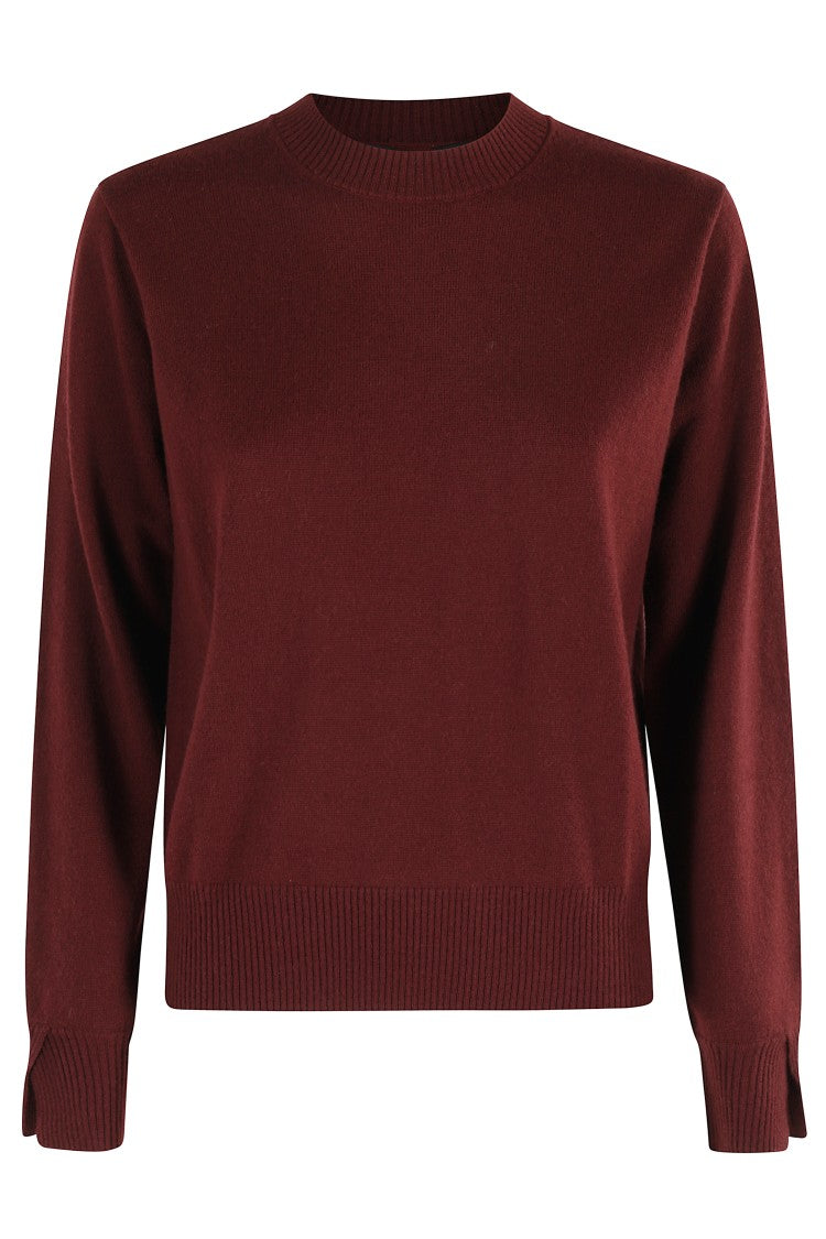 Burgundy Round Neck Sweater With Ribbed Detailing