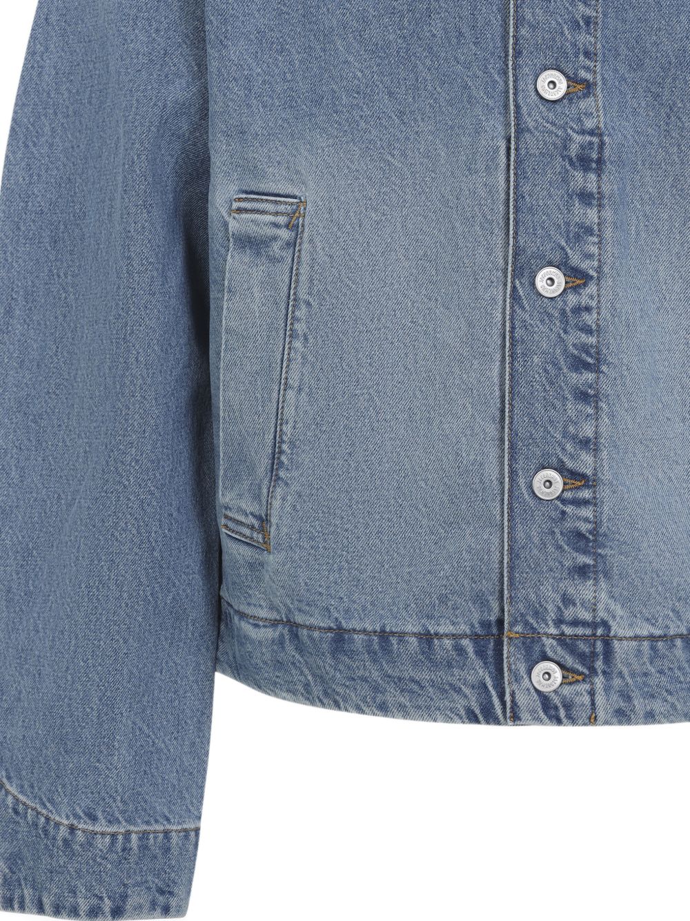 Cropped Denim Jacket With Pointed Collar And Button-Up Front