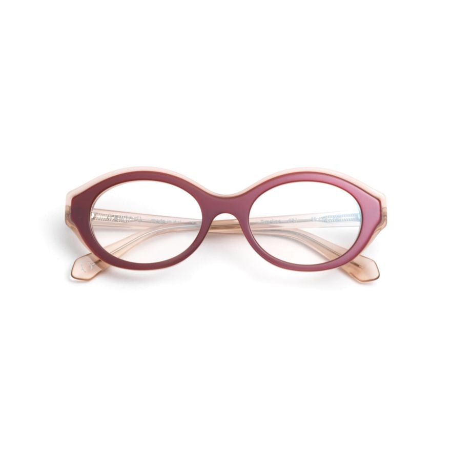 Timeline Oval Frame Eyeglasses in Muted Burgundy with Translucent Temples