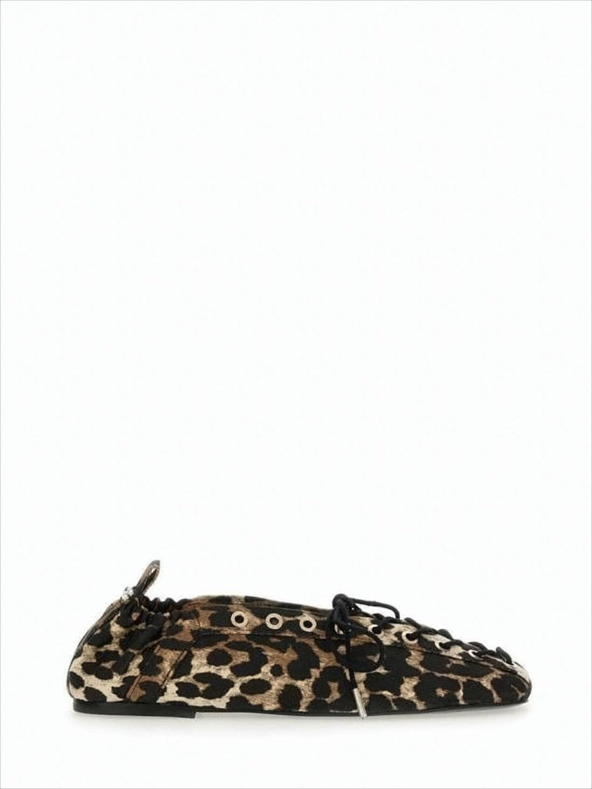 Leopard Print Lace-Up Flat Shoes With Gathered Back