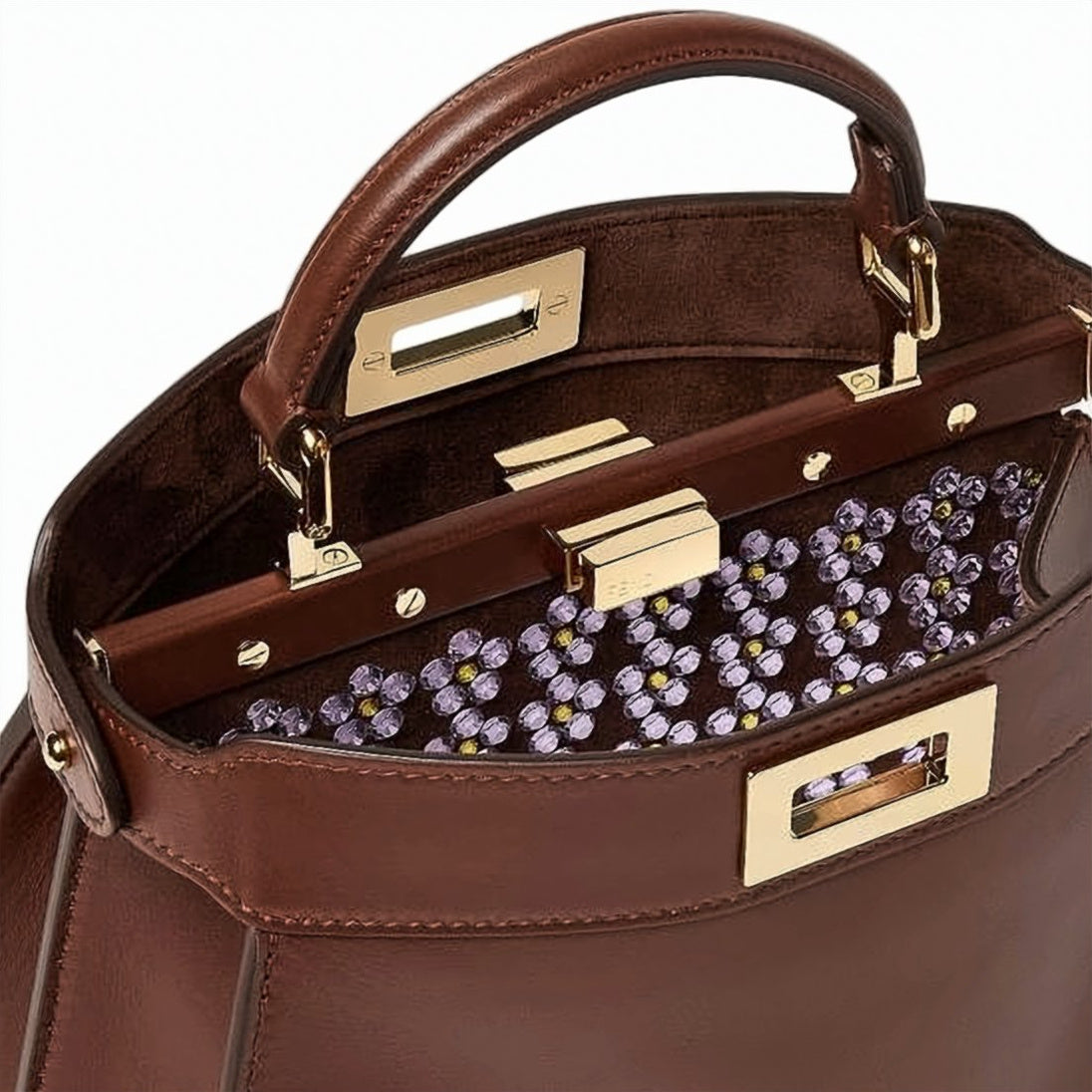 Brown Structured Floral Glass Calf Crossbody