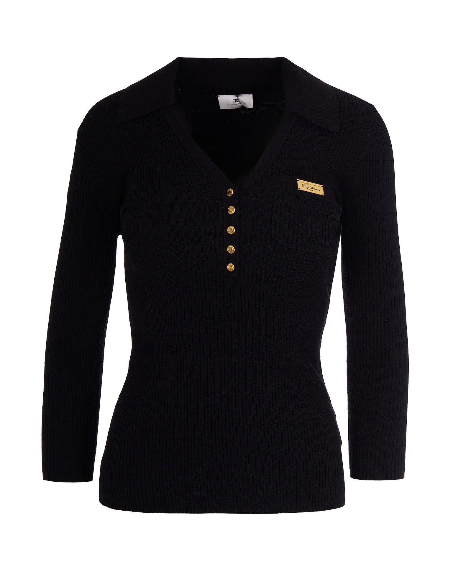 Black Ribbed Sweater With Pocket