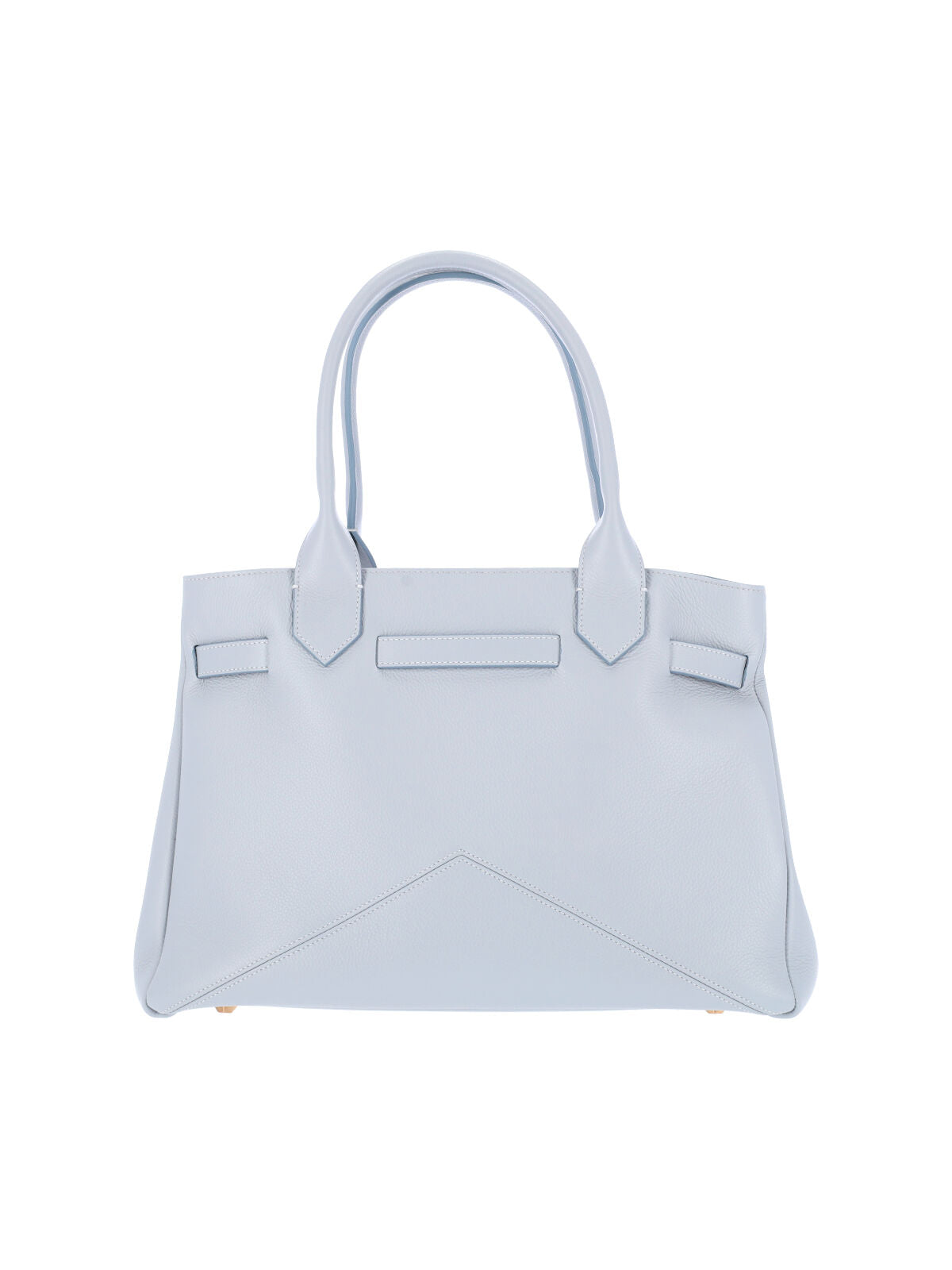 Structured Light Blue Calf Leather Tote With Adjustable Buckle