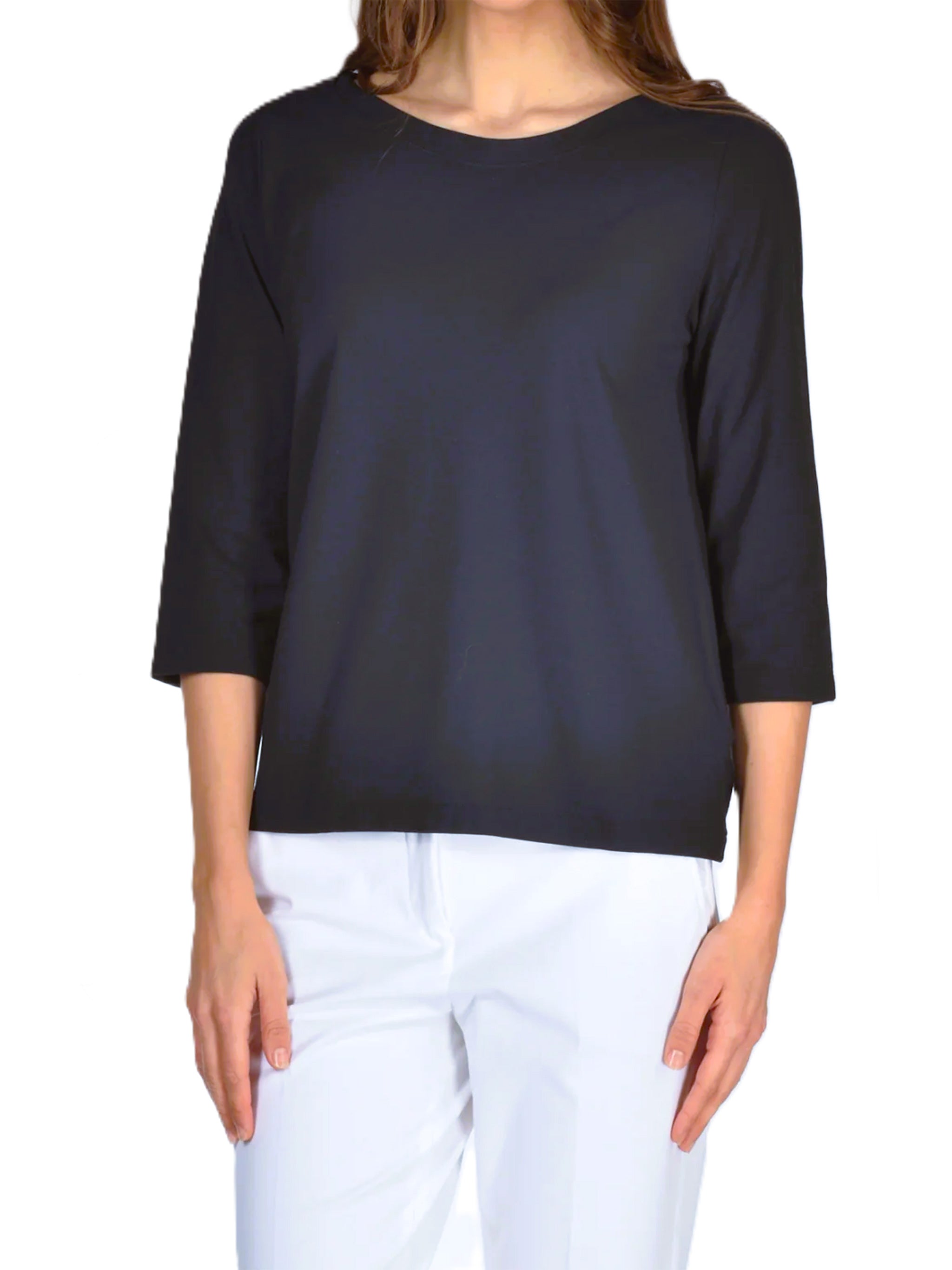 Black Three-Quarter Sleeve Minimalist Fabric Top