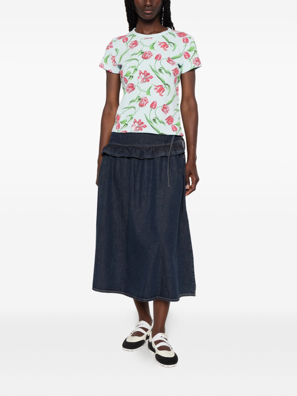 Light Blue Floral Print Crew Neck Top