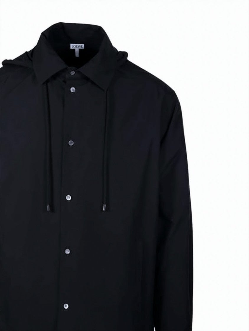 Relaxed-Fit Black Cotton Jacket with Hood