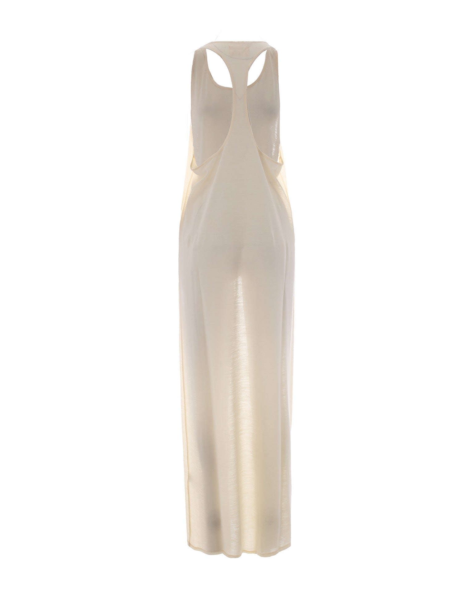Long Ivory Tulle Overlay Dress With Racerback Design