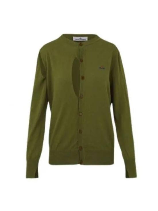 Unique Cut-Out Green Cardigan with Classic Button-Down Front