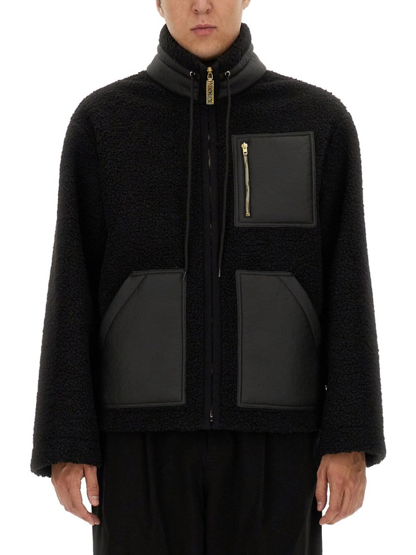 Textured Black Jacket With Zip Closure