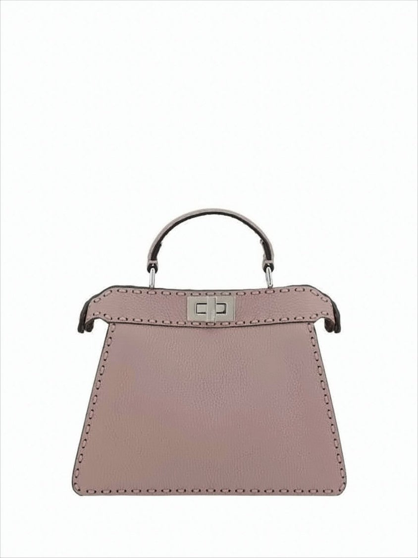 Textured Leather Shoulder Bag with Trapezoidal Silhouette