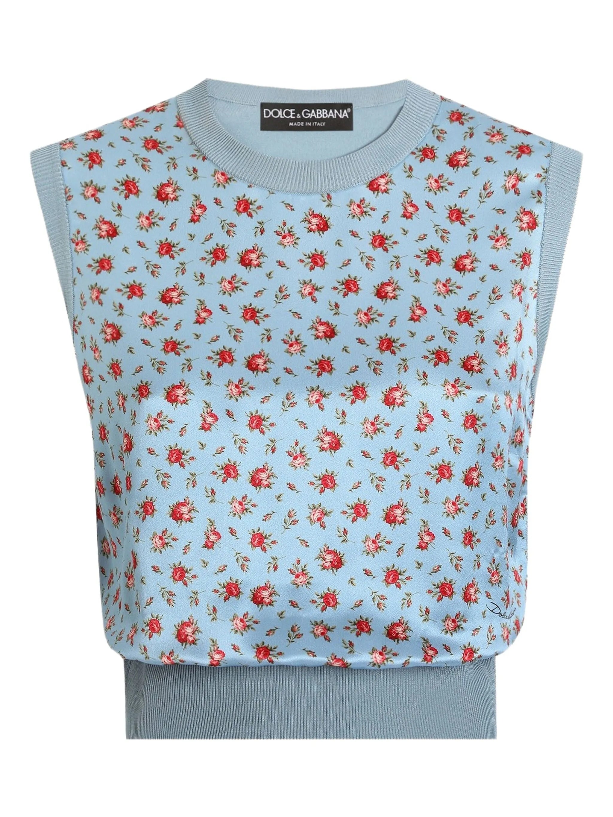 Light Blue Floral Print Silk Top