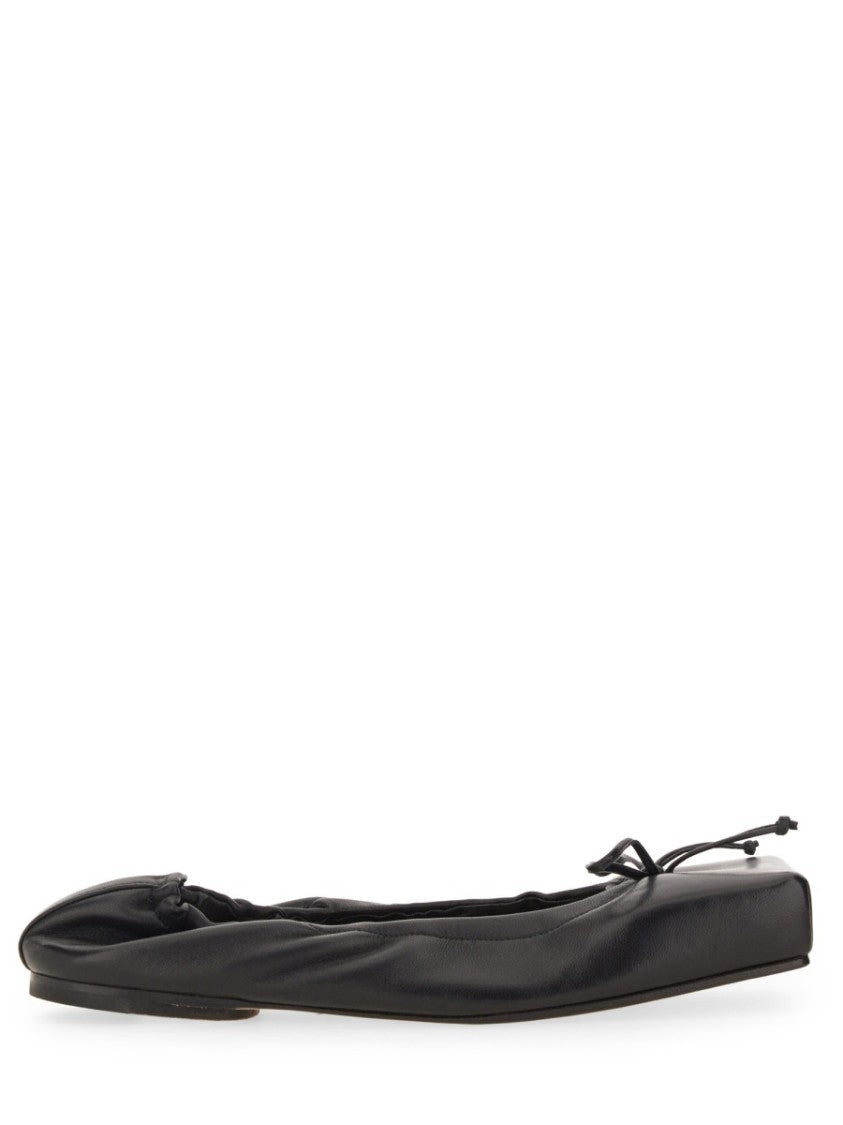 Black Square-Toe Shoes With Gathered Upper