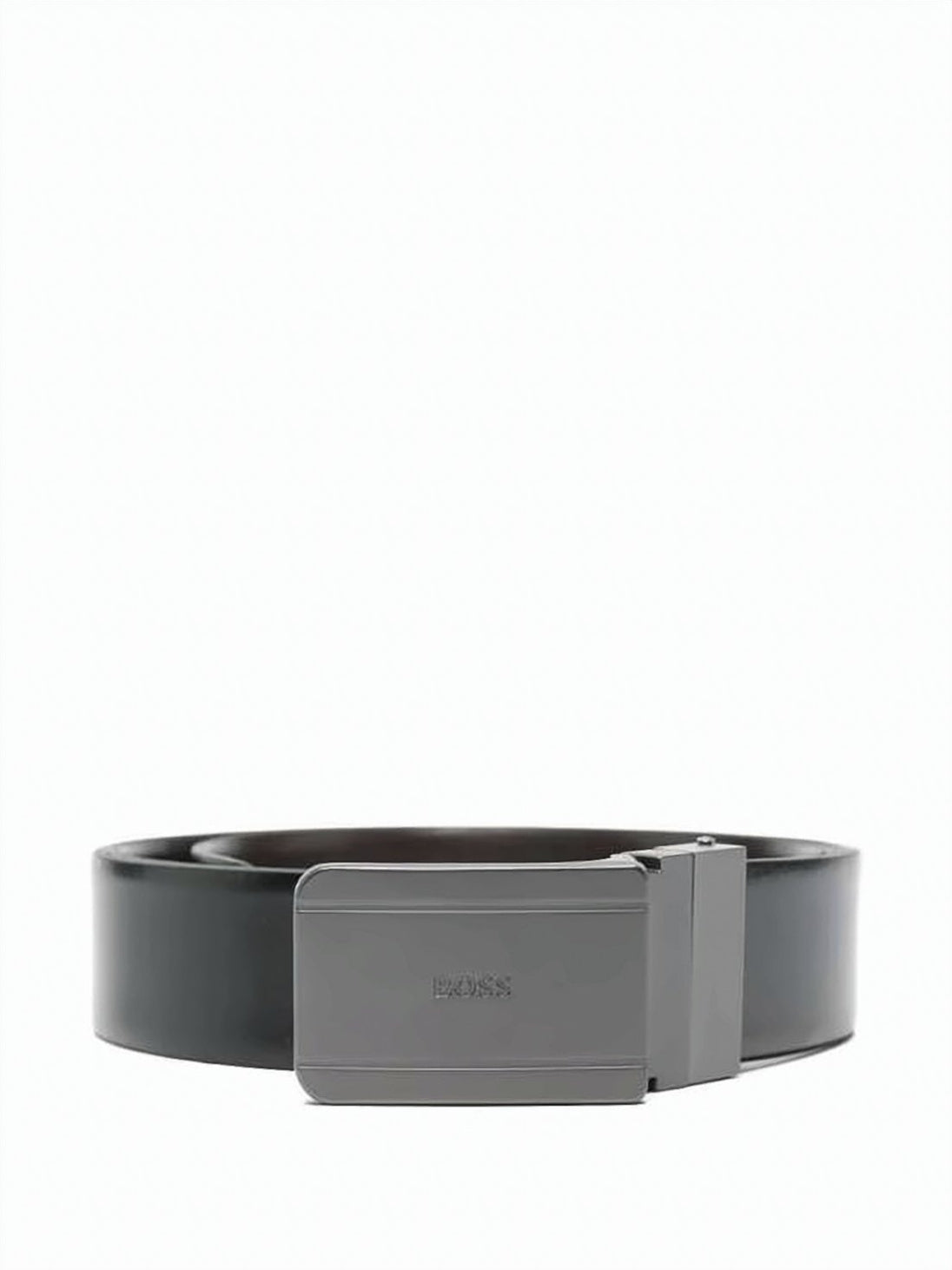 Polished Cowhide Belt with Rectangular Metal Buckle
