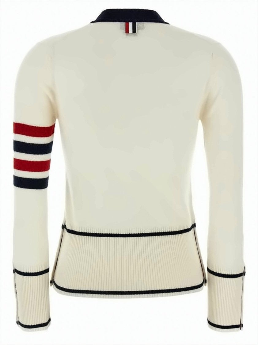 Fitted Cashmere Cardigan with Contrasting Trim and Sporty Stripes