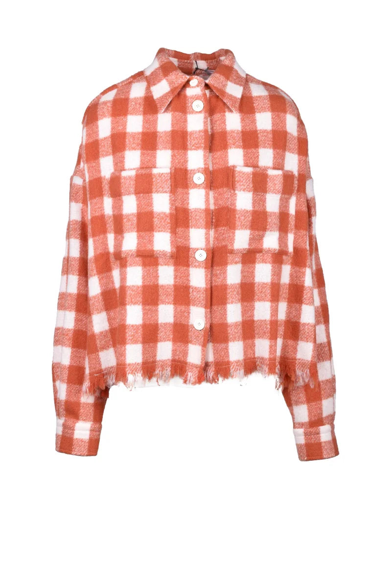 Cropped Checkered Shirt with Frayed Hem