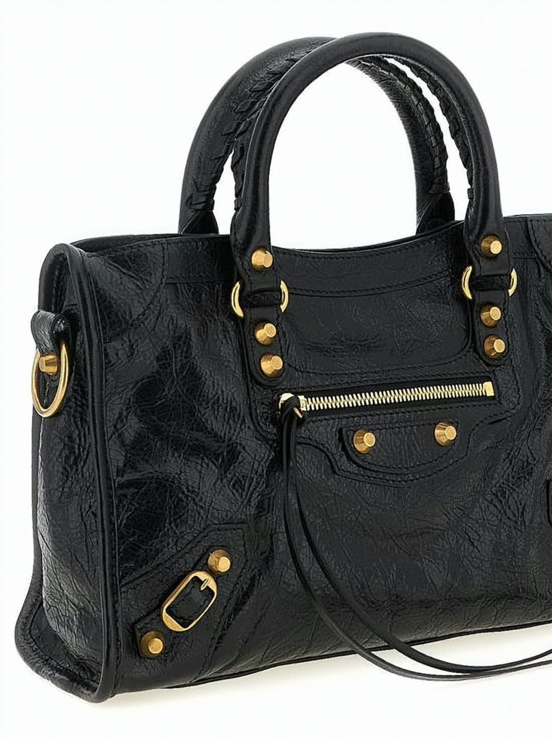 Textured Leather Tote Bag with Round Handles