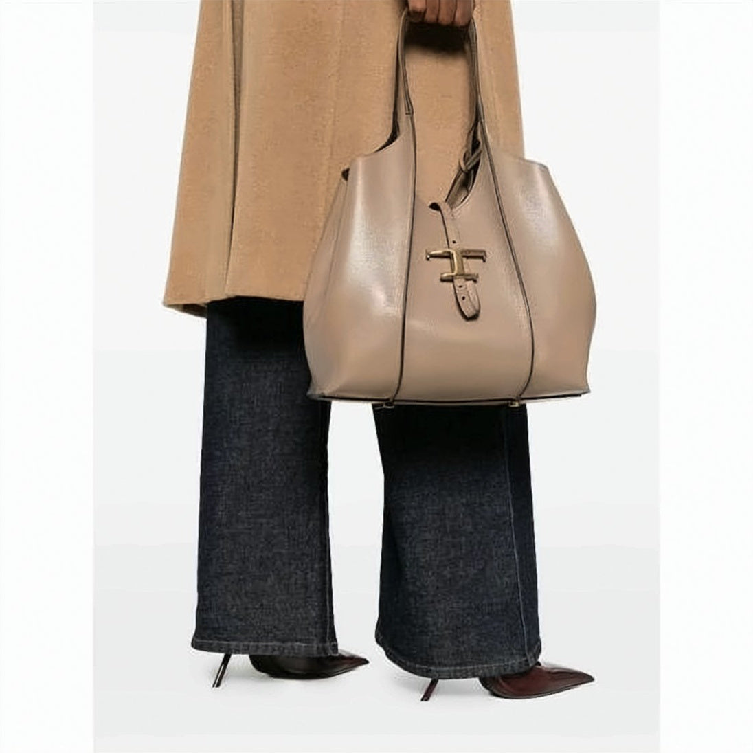 Structured Pebbled Calf Leather Small Shopper Bag