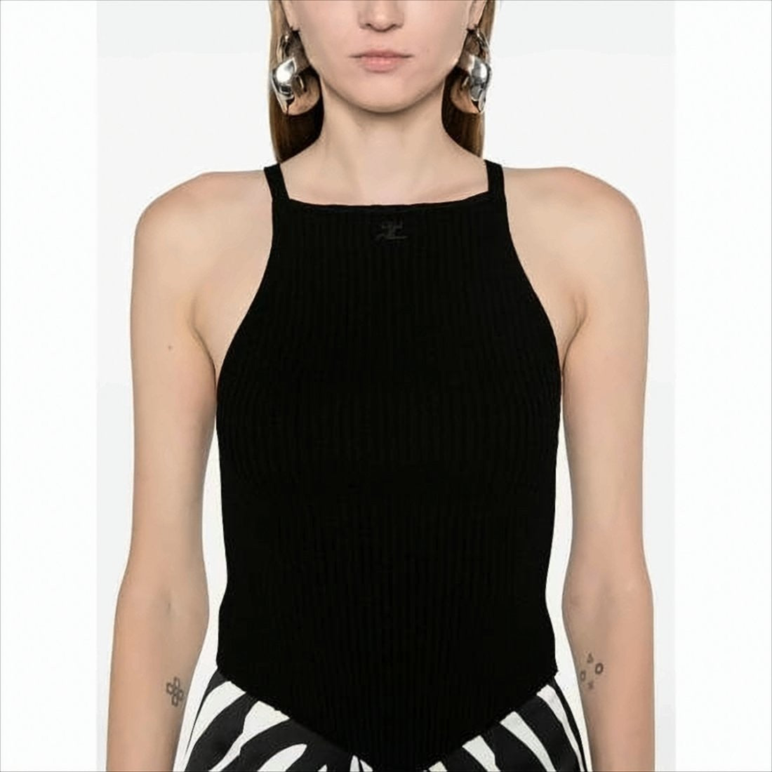 Ribbed Sleeveless Bodysuit with High Neckline