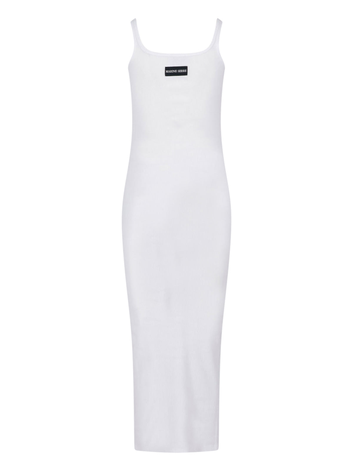 White Ribbed Cotton Midi Logo Dress