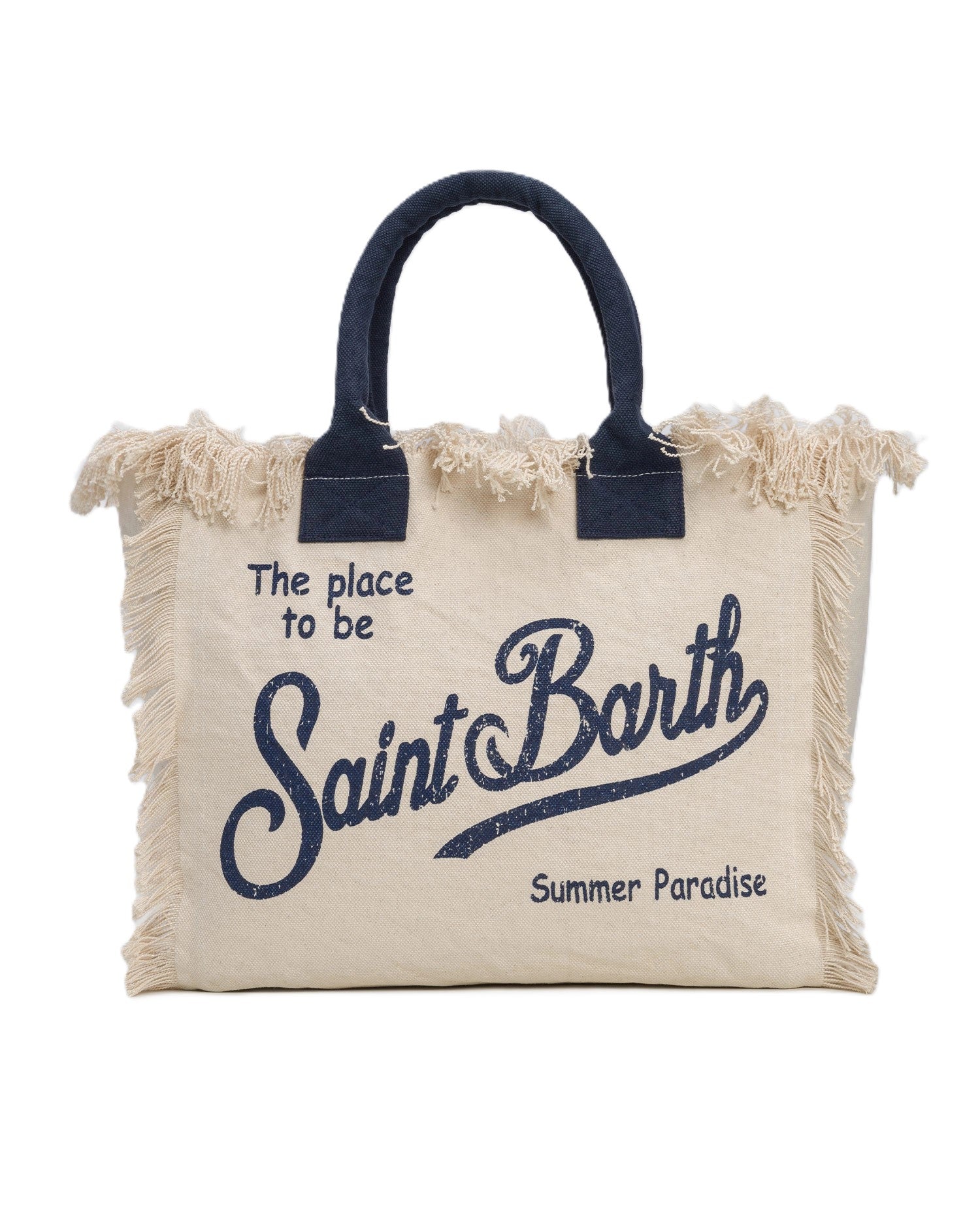 Rectangular Natural Canvas Tote Bag with Fringed Edges