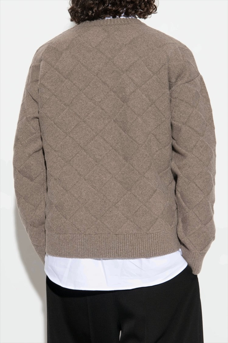 Textured Diamond Pattern Wool Knit Sweater