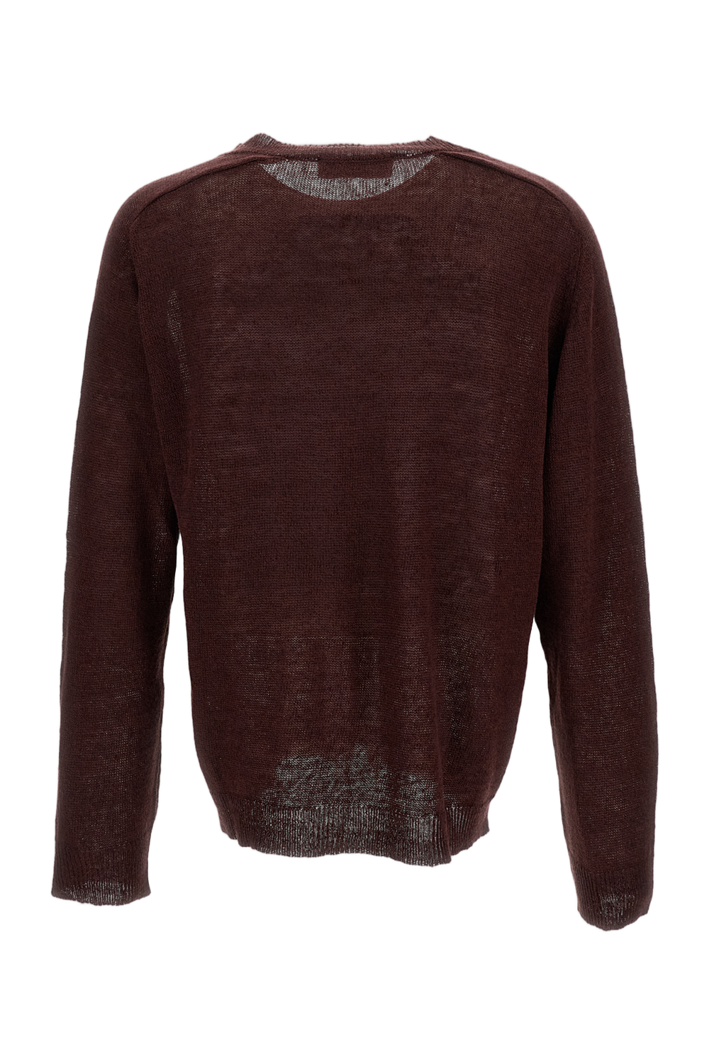 Brown Linen-Blend V-Neck Sweater