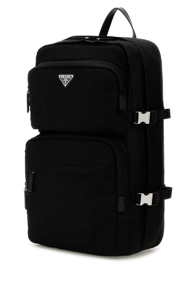 Structured Black Backpack with Triangular Logo