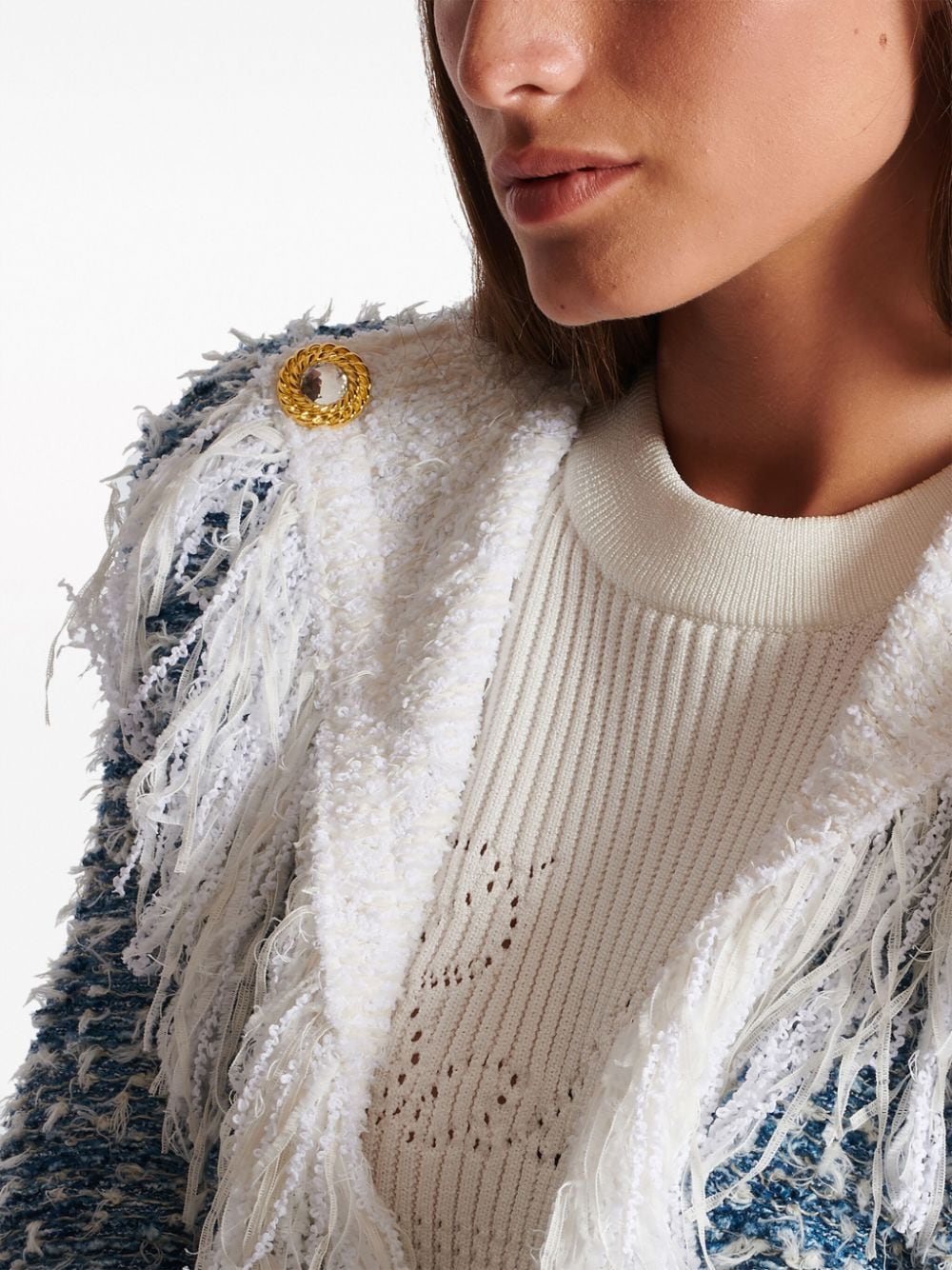 Cropped Tweed and Denim Jacket