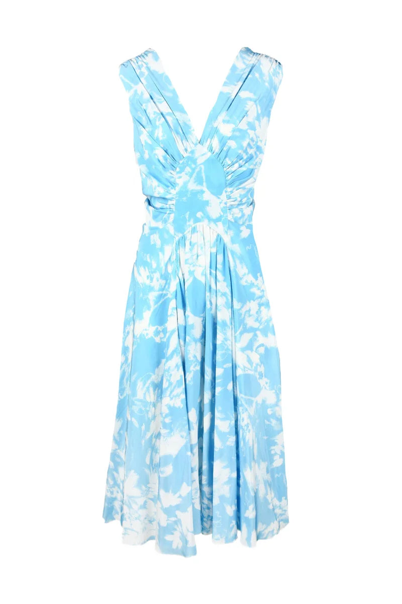 Long Silk Dress - White/Light Blue