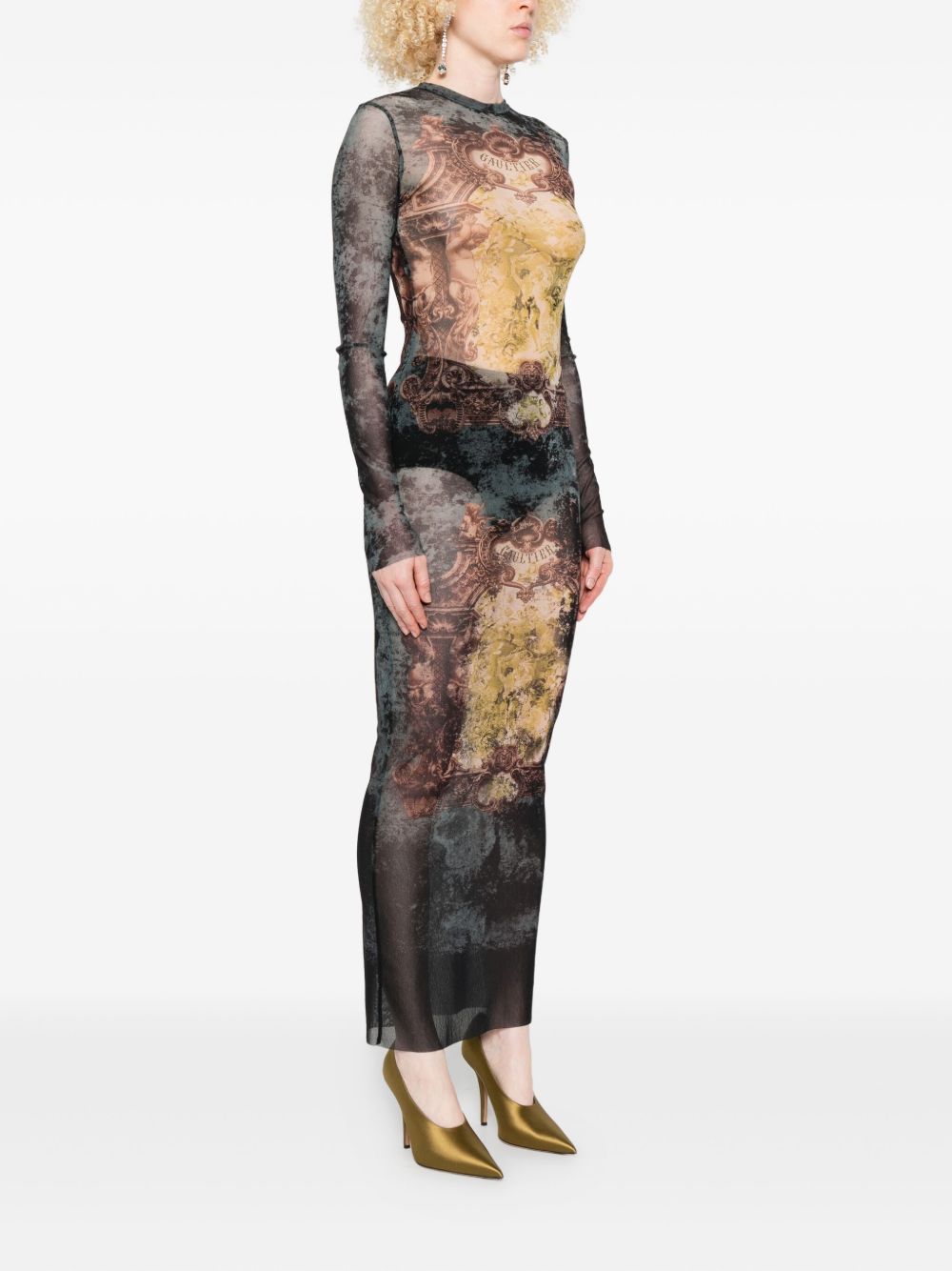 Maxi Dress in Dark Green Sheer Fabric