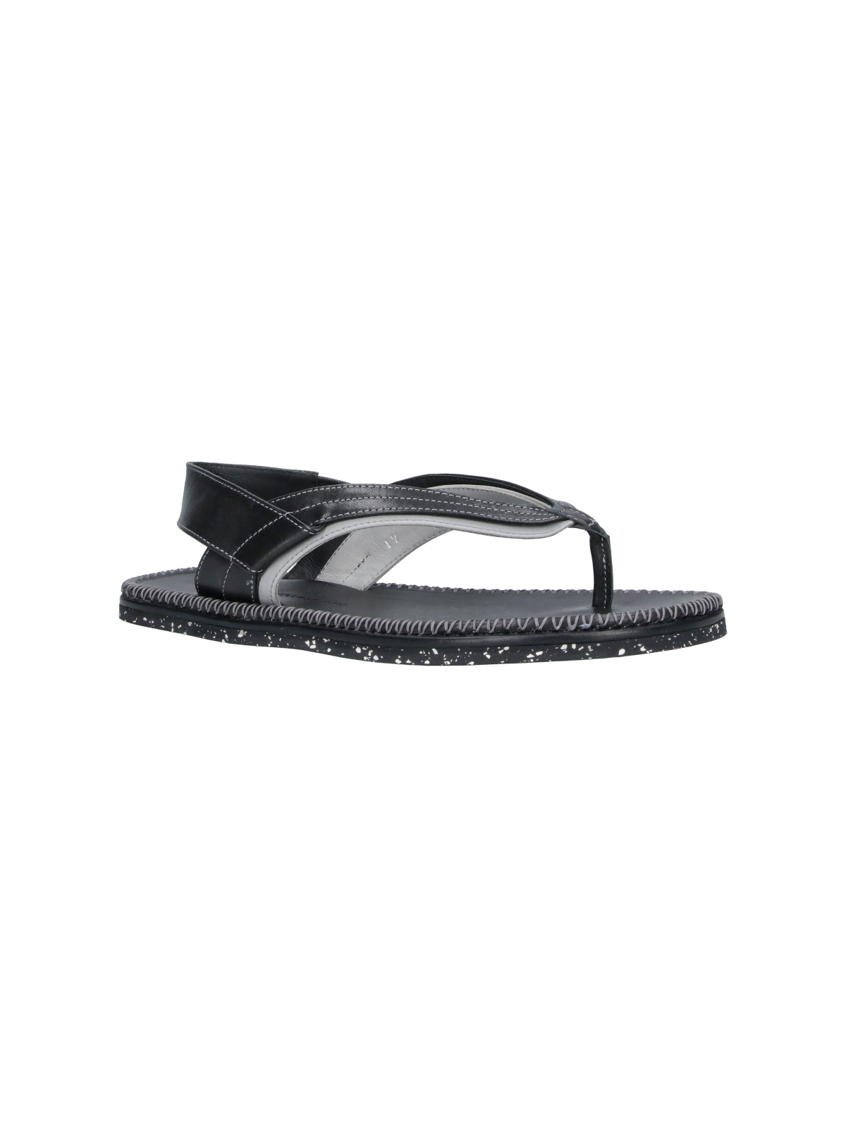 Black Leather Rounded Toe Thong Sandals