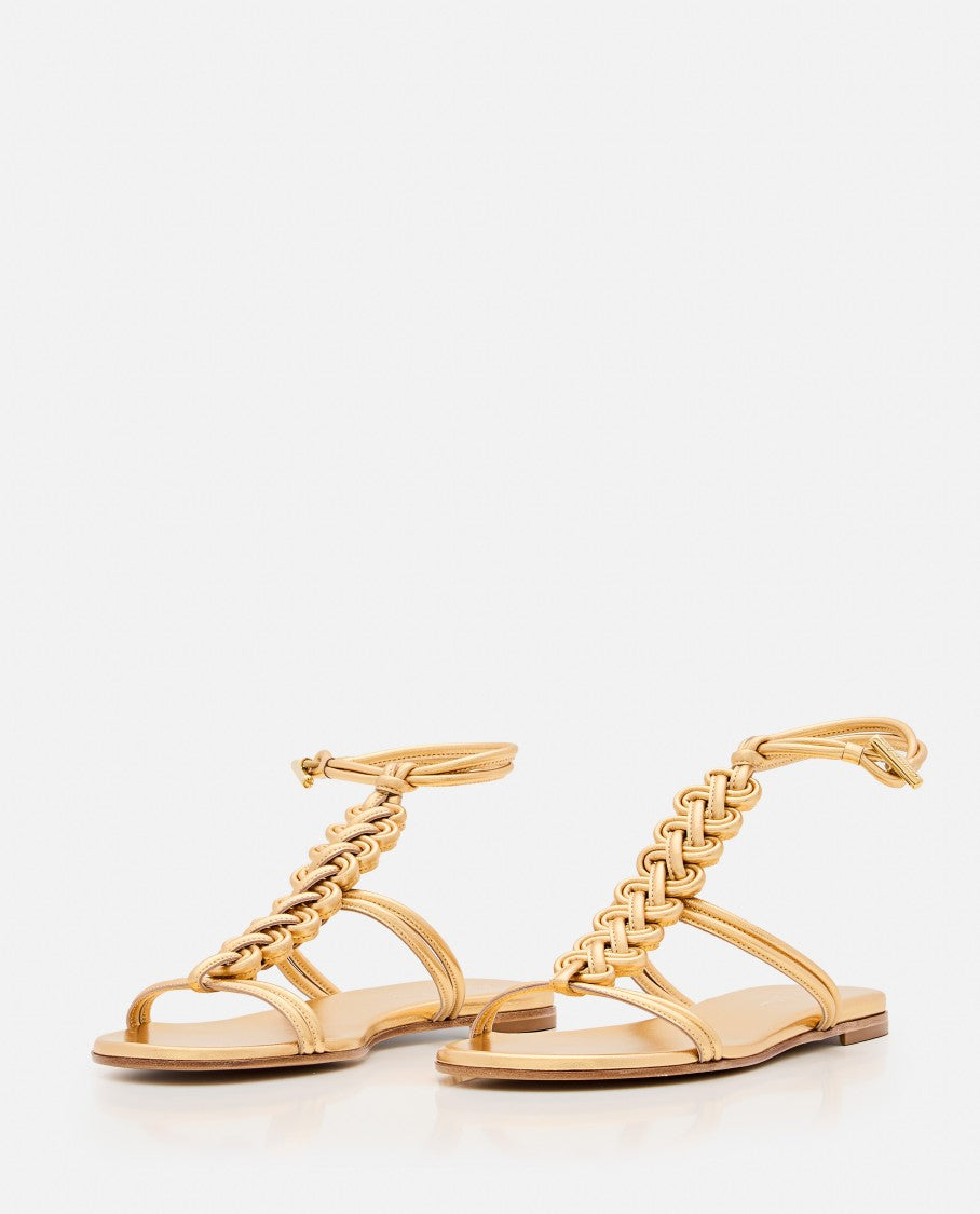 Woven Leather Sandals With Round Open Toe Design
