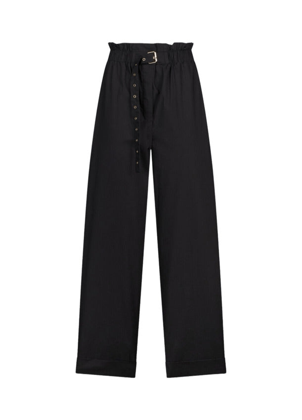 High Waist Cotton Trousers with Belt