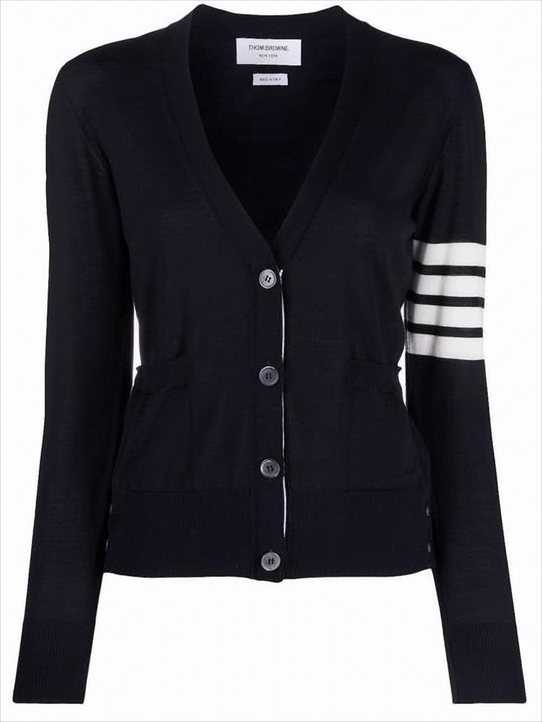 V-Neck Merino Wool Cardigan With Distinctive Stripes