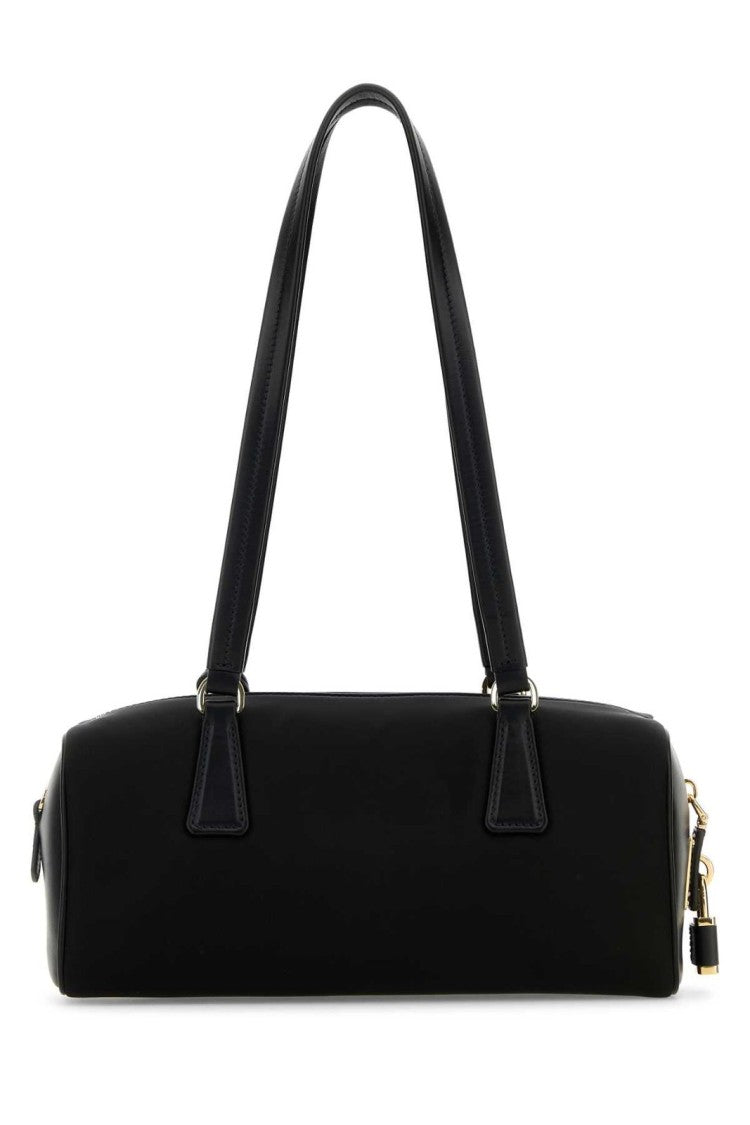 Rectangular Shoulder Bag with Gold-Tone Logo Plaque
