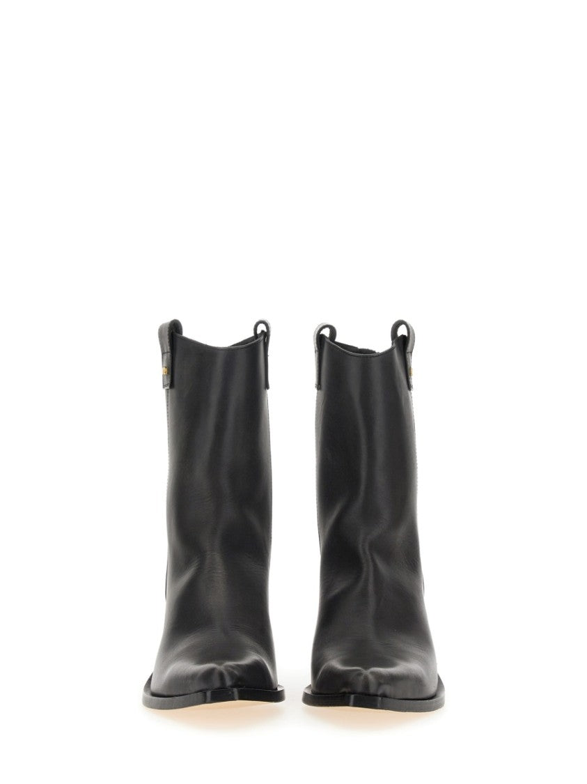 Pointed Toe Leather Boots With Block Heel
