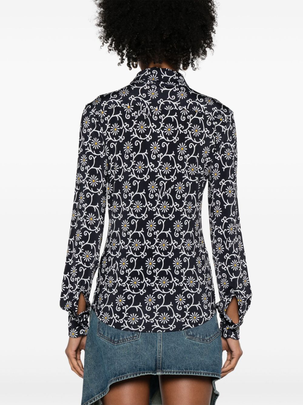 Midnight Blue Floral Print Stretch-Jersey Top