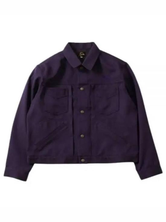 Cropped Purple Polyester Jacket with Button-Up Front