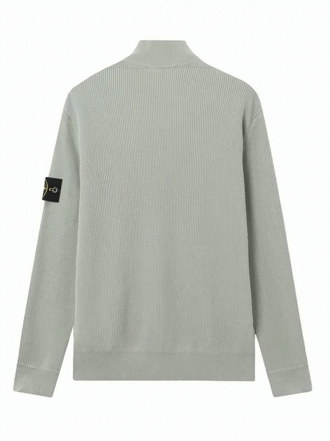 Ribbed Knit Zip-Up Sweater with High Collar
