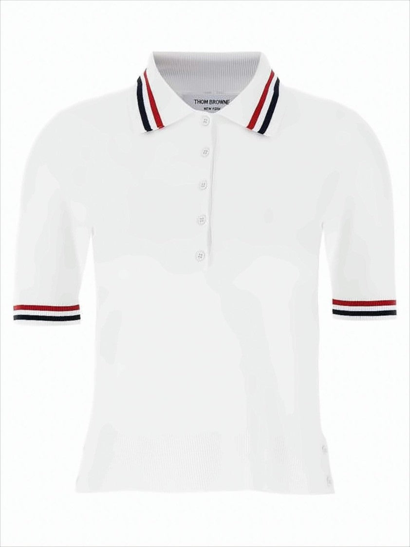 Short-Sleeved Polo Shirt with Button Placket and Striped Accents