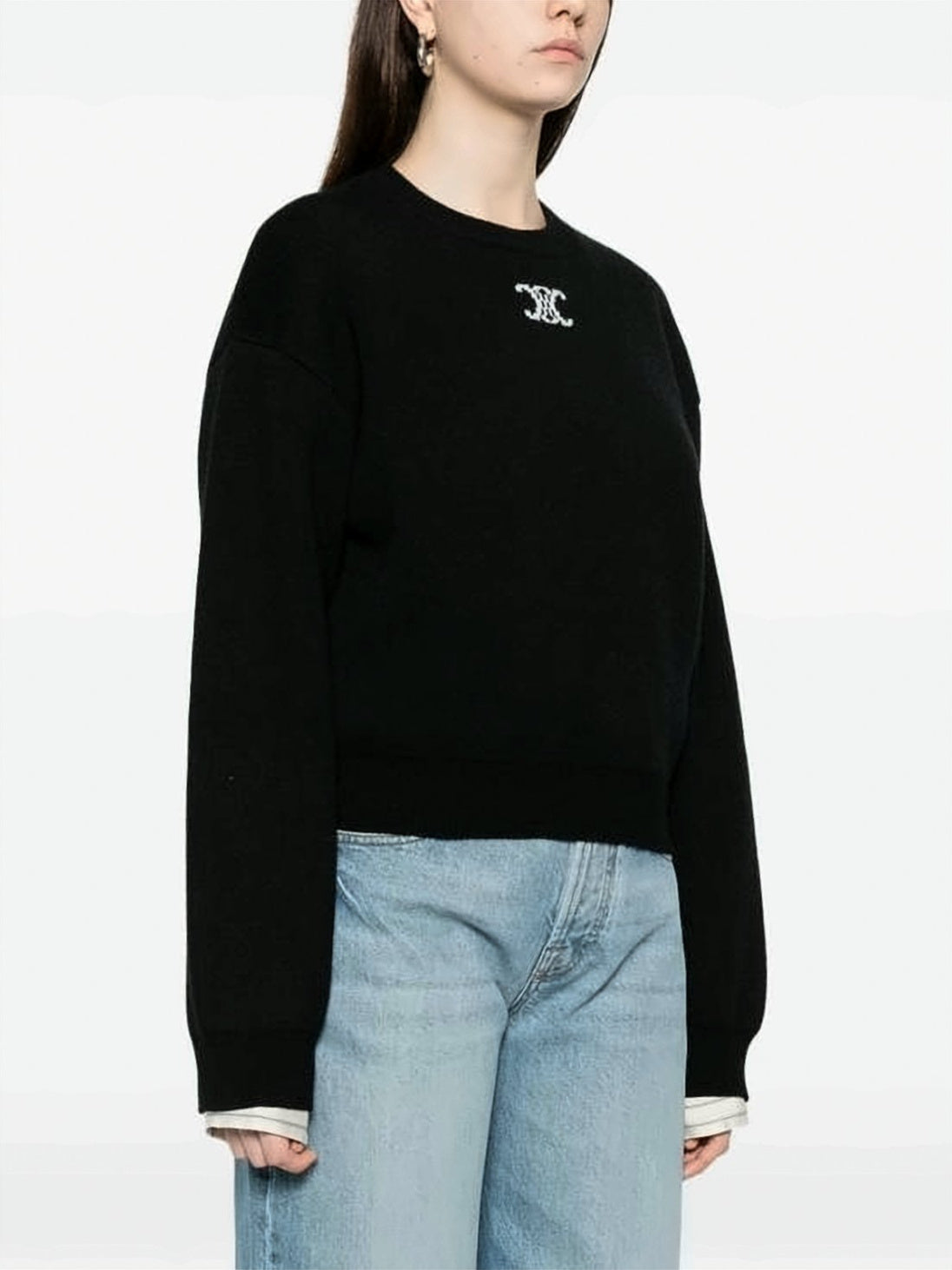Relaxed Fit Cropped Sweater with Embroidered Logo