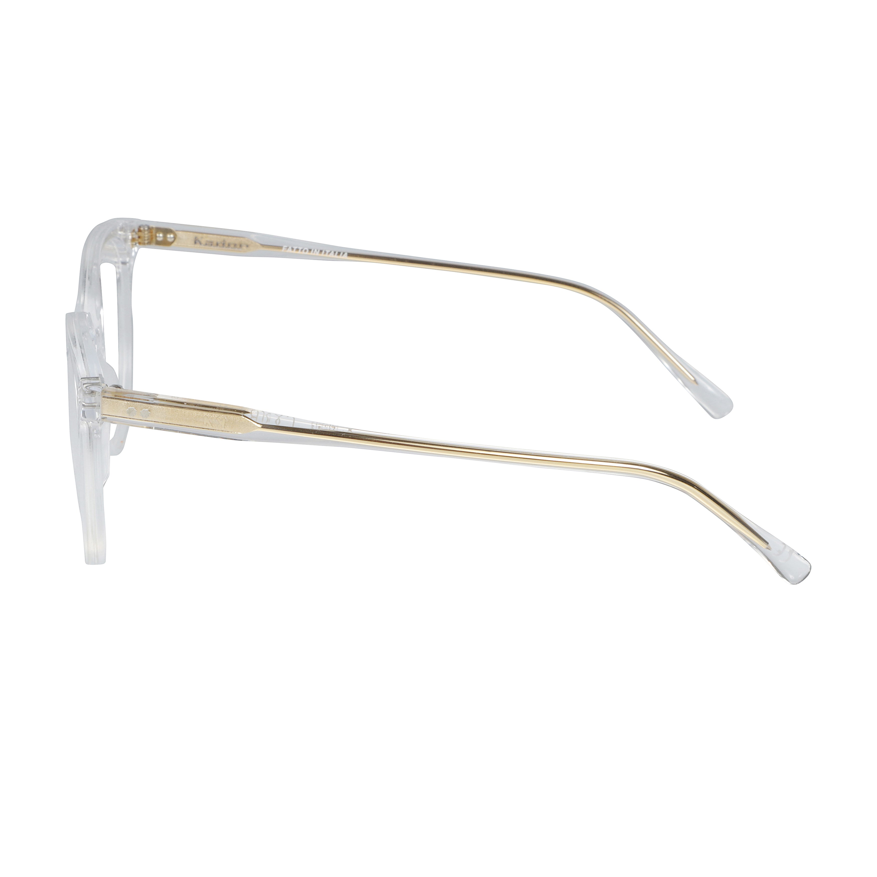 Cynda/N-52 Transparent Round Frame Eyeglasses with Metallic Gold Temples
