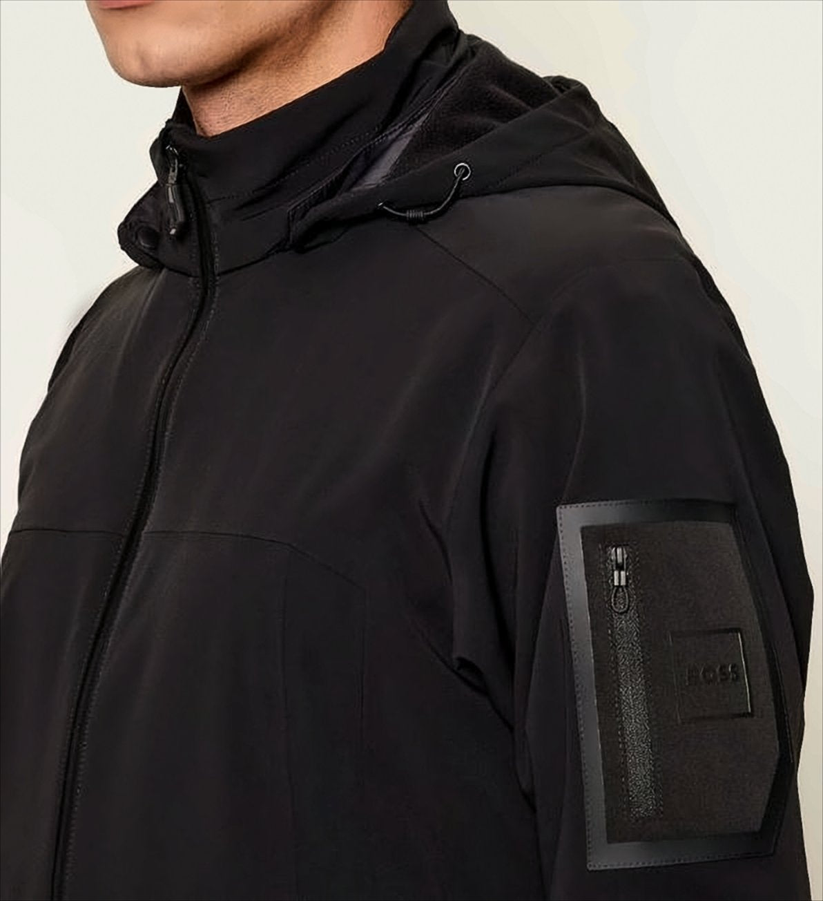 Minimalistic Black Hooded Jacket With Snap Buttons