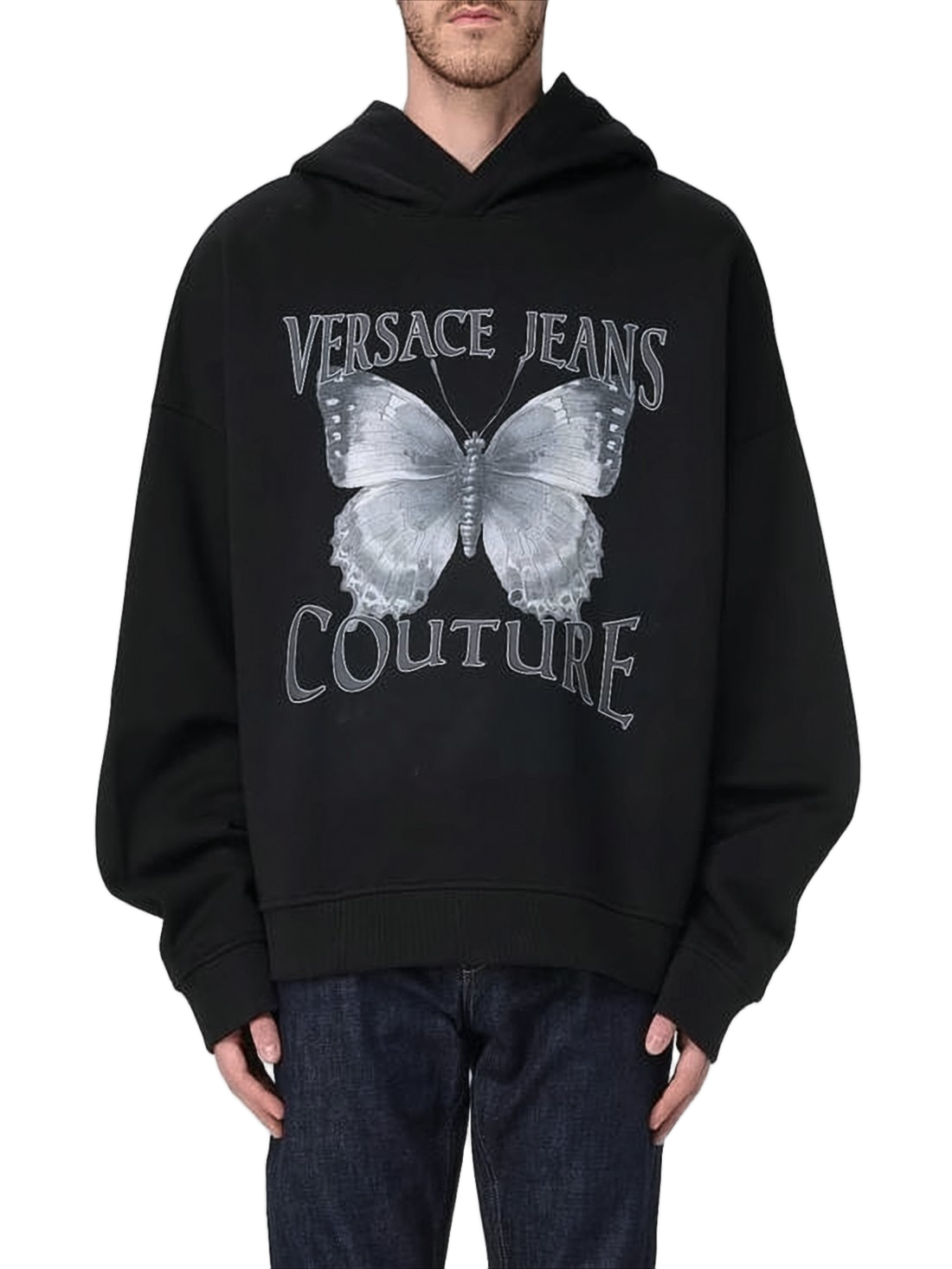 Relaxed-Fit Black Hoodie with Graphic Butterfly Design