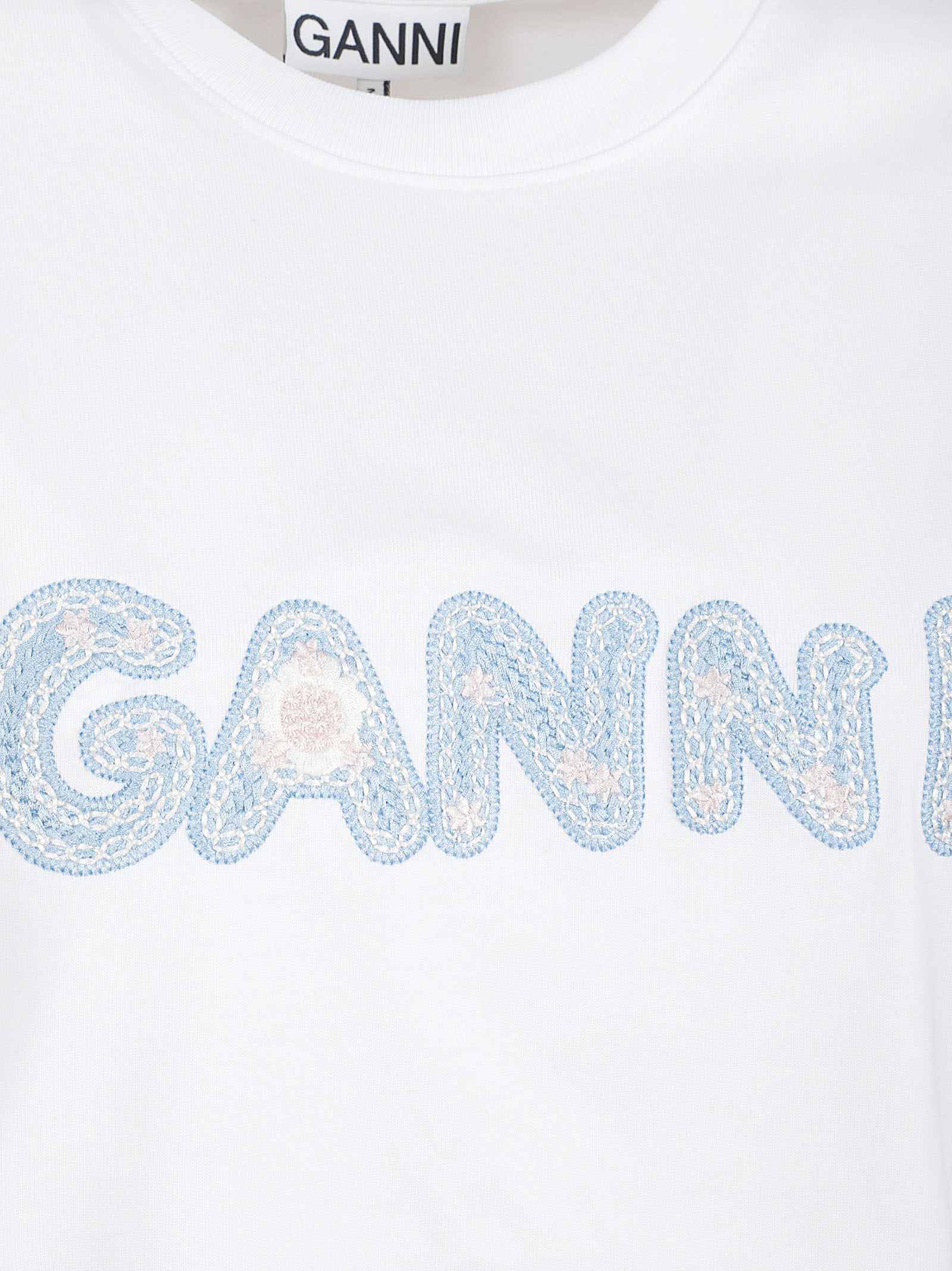 Embroidered White Short-Sleeved T-Shirt with Relaxed Fit