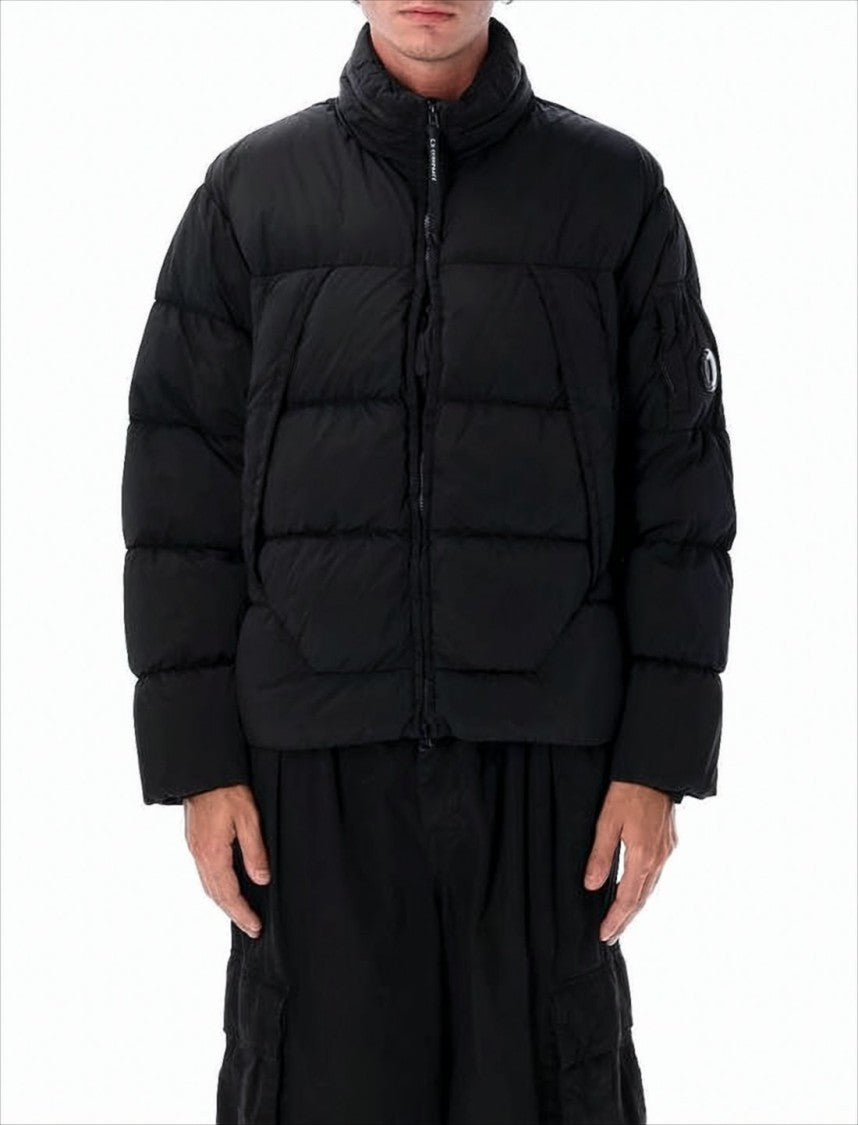 Quilted Down Jacket With High Collar And Logo Patch